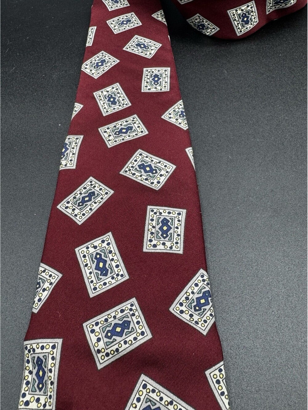 Vintage Robert Talbott Studio Silk Tie Burgundy Geometric USA 57.5x3.25